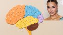 An illustration of a brain before an aneurysm and an inset of Kim Kardashian