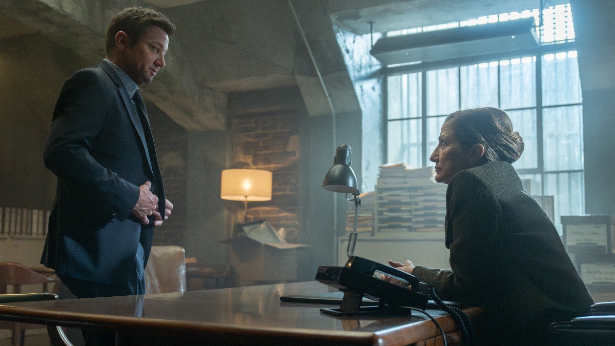 Jeremy Renner as Mike McLusky and Edie Falco as Warden Nina Hobbs, Mayor of Kingstown, 2025