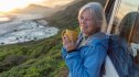 A senior woman traveling