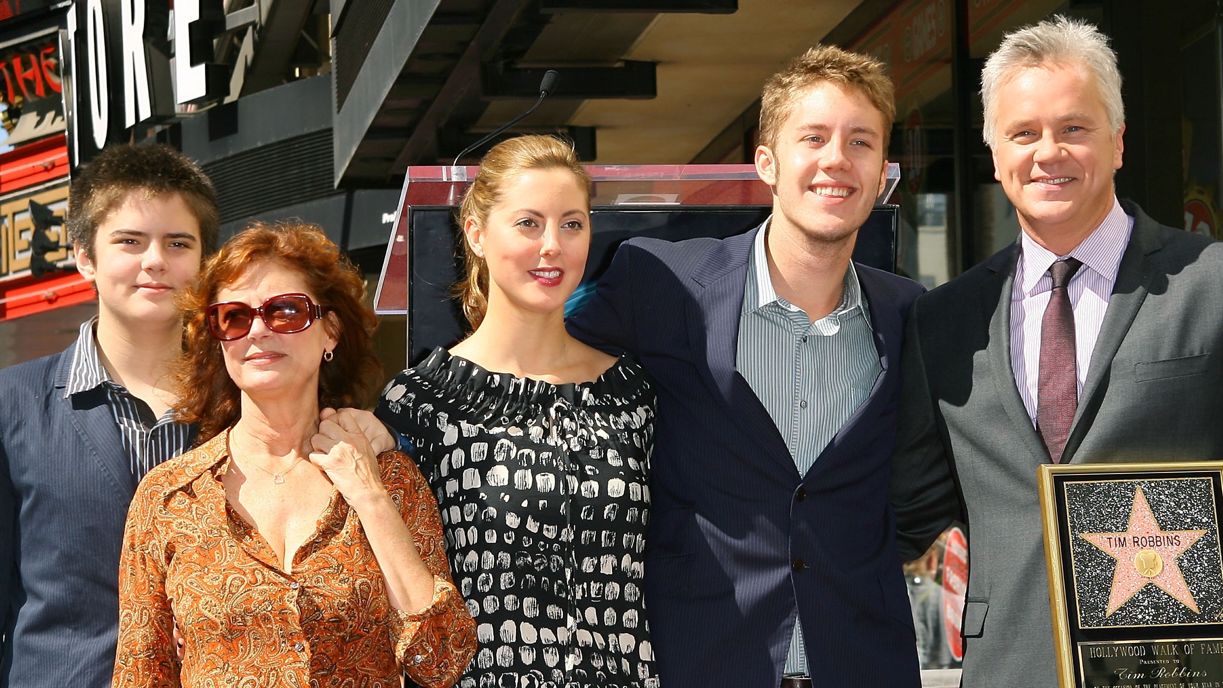 Left to right: Miles Robbins, Susan Sarandon, Eva Amurri, Jack Henry Robbins and Tim Robbins in 2008
