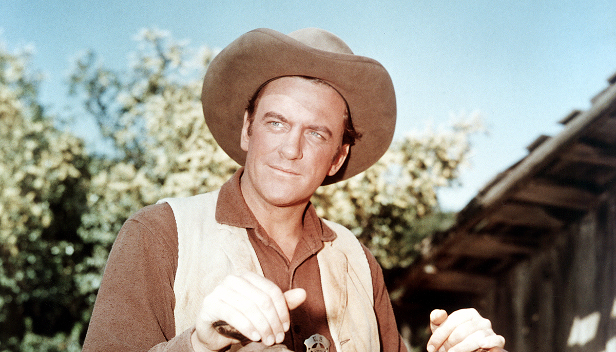 American actor James Arness (1923 - 2011) as Marshall Matt Dillon in the TV western series 'Gunsmoke', circa 1960.