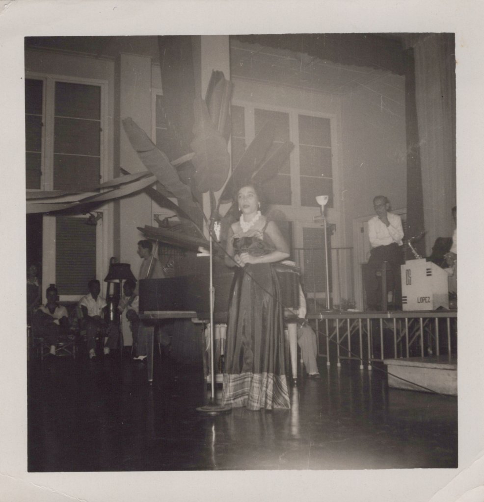 Angela's mom performing at the officers club after WWII