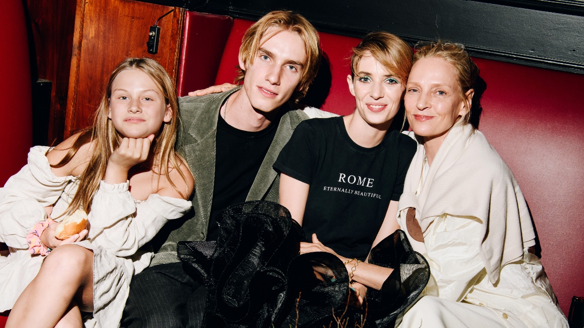 Luna Thurman-Busson, Levon Hawke, Maya Hawke and Uma Thurman, 2023