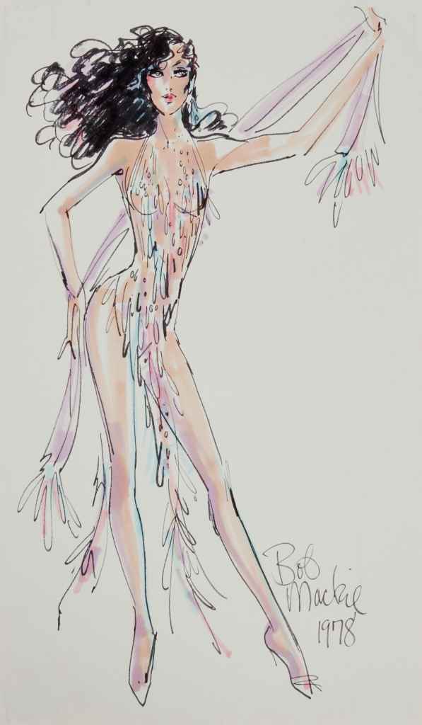 Bob Mackie's sketch for Cher's sparkling 1978 stage costume