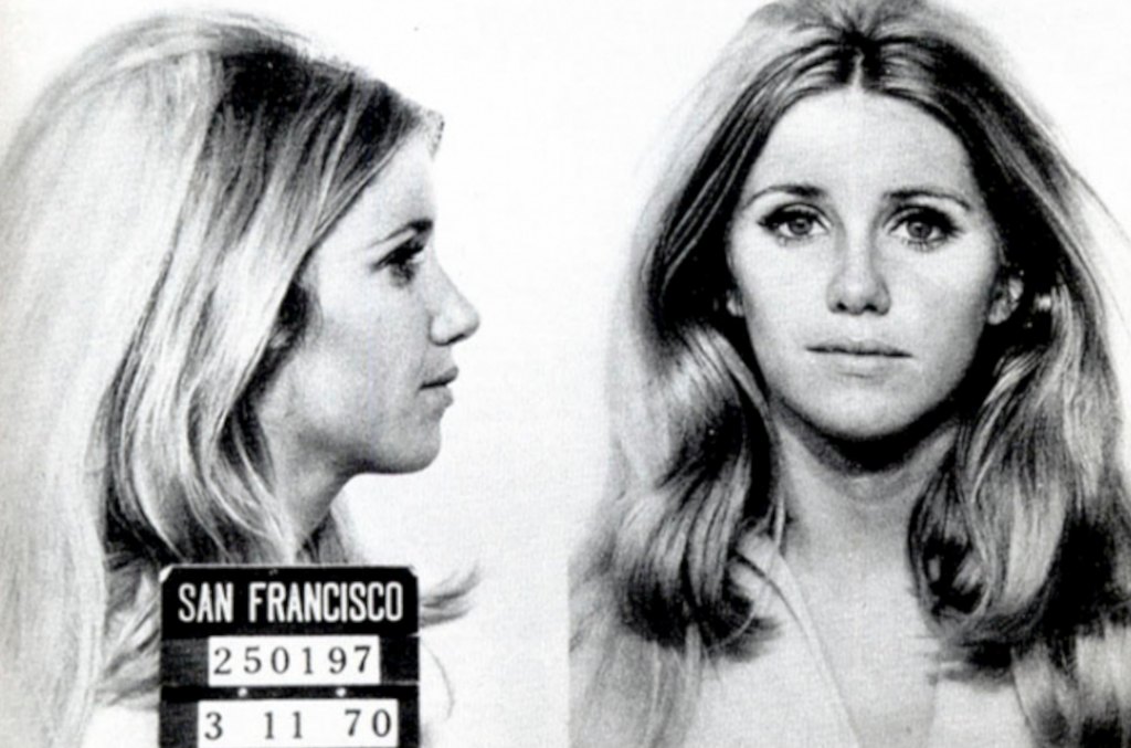 In this handout, American actress, author, singer, and businesswoman Suzanne Somers in a mug shot, San Francisco, California, US, 11th March 1970.