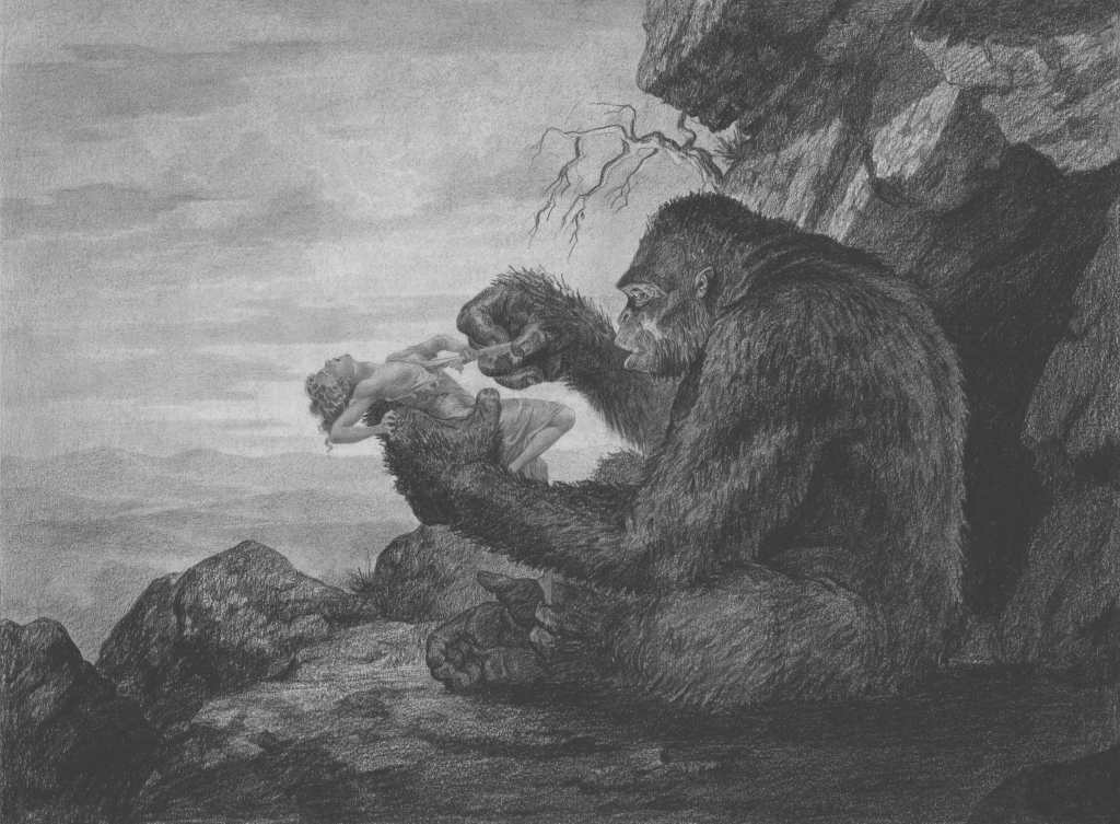 Production art of King Kong with Ann Darrow