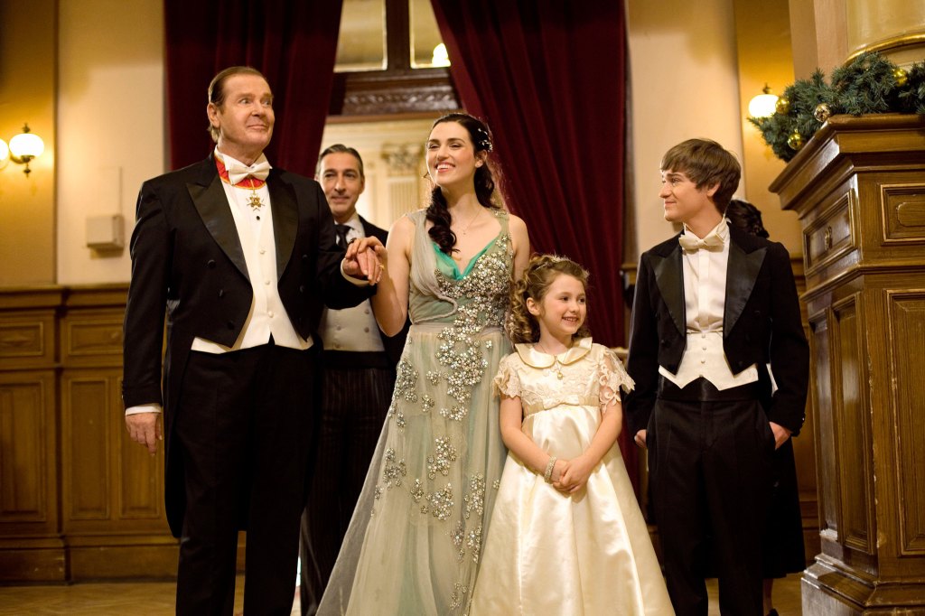 Sir Roger Moore, Miles Richardson, Katie McGrath, Leilah De Meza, Travis Turner, A Princess for Christmas, 2011