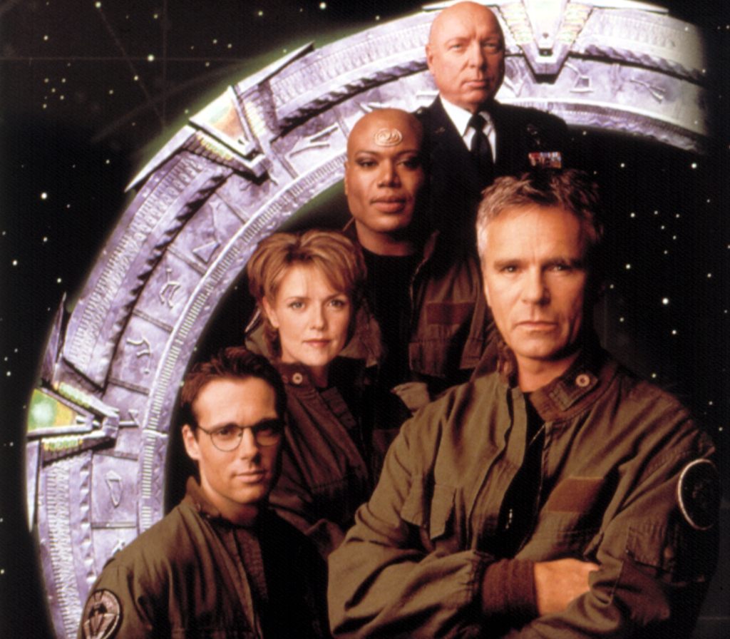 STARGATE SG-1, (bottom lef to right): Michael Shanks, Amanda Tapping, Christopher Judge, Don S. Davis, Richard Dean Anderson, 1997-2007