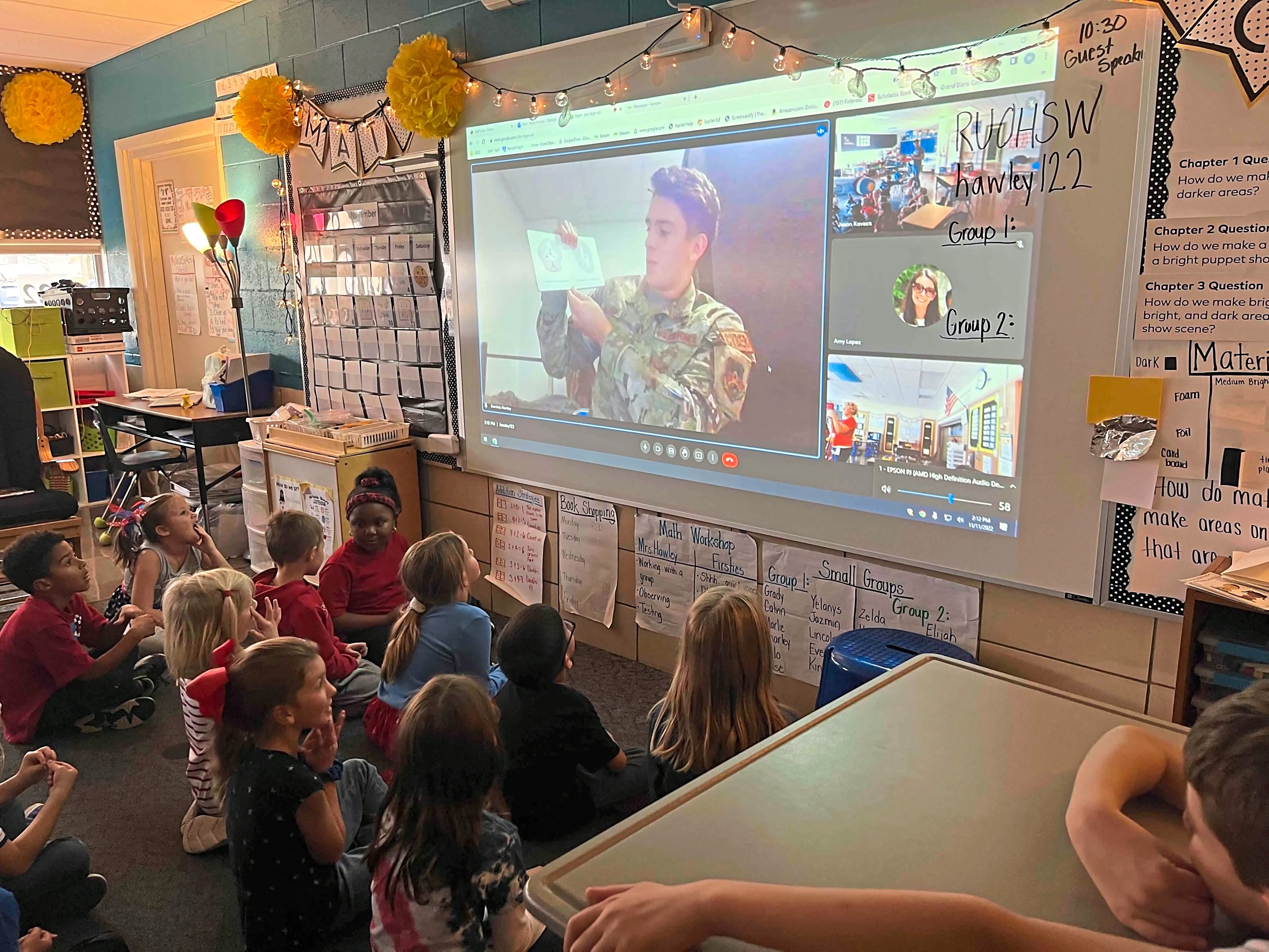 Heidi Hawley started Treats for Troops and her son video calls with her students