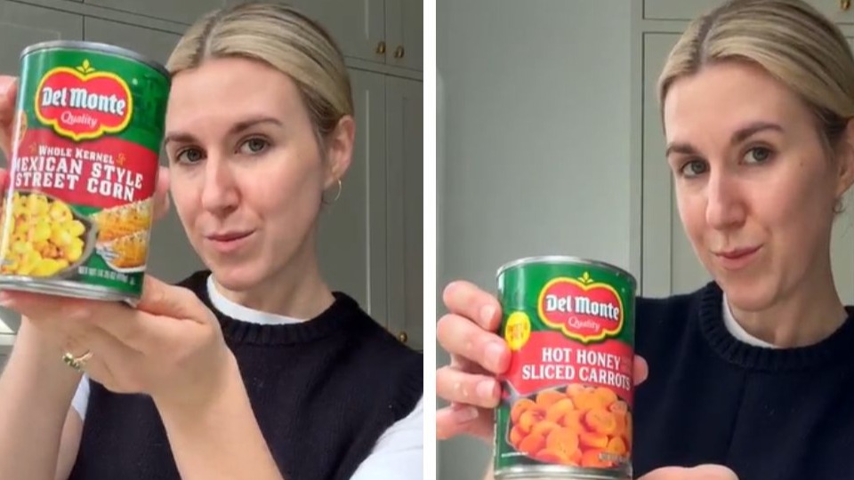 Justine Doiron shows off Del Monte's Mexican Style Street Corn and Hot Honey Sliced Carrots