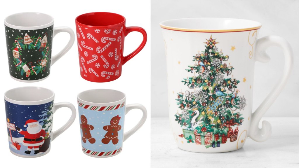 Dollar Tree Christmas Mugs (L) Williams Sonoma Mugs (R)