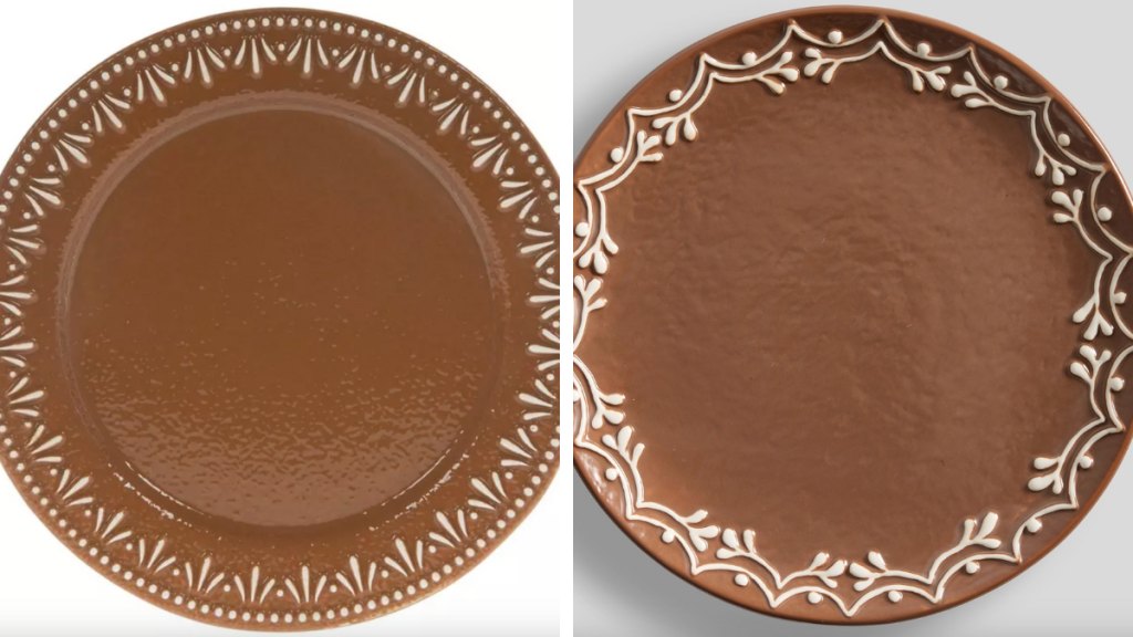 Hobby Lobby Gingerbread Ceramic Dinner Plate (Left) ; Pottery Barn Gingerbread Stoneware Dinner Plates (Right)