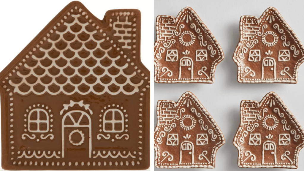 Hobby Lobby Gingerbread House Plate (Left) ; Pottery Barn Gingerbread House Stoneware Appetizer Plates (Right)