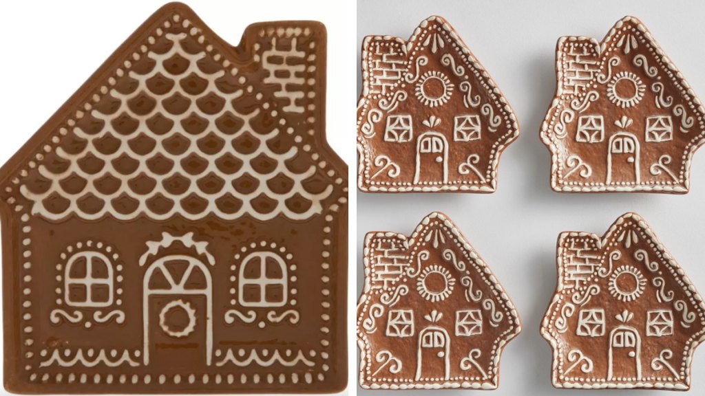 Hobby Lobby Gingerbread House Plate (Left) ; Pottery Barn Gingerbread House Stoneware Appetizer Plates (Right)