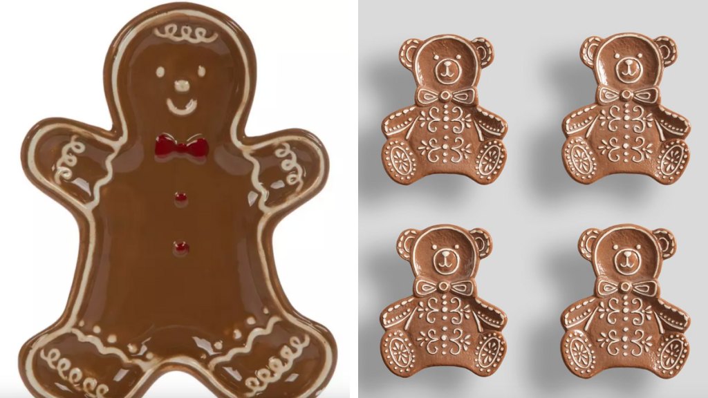 Hobby Lobby Gingerbread Shaped Ceramic Plate (Left) ; Gingerbread Teddy Bear Stoneware Appetizer Plates (Right)