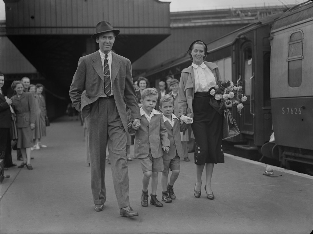 Jimmy Stewart with wife, Gloria, and two sons.