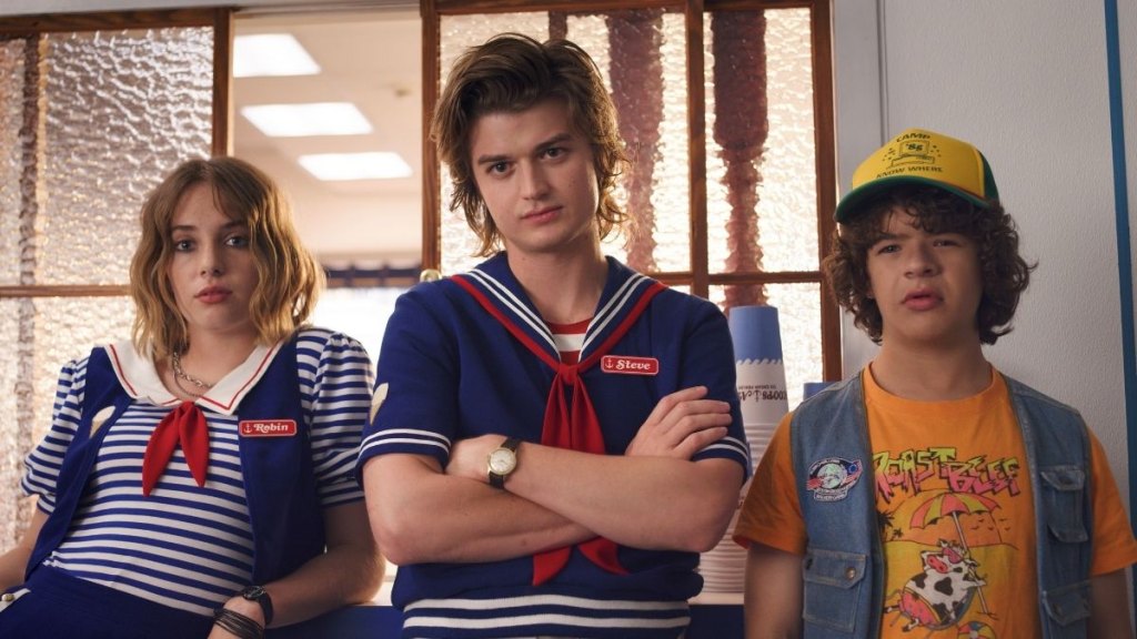 Maya Hawke, Joe Keery and Gaten Matarazzo in 'Stranger Things' Season 3