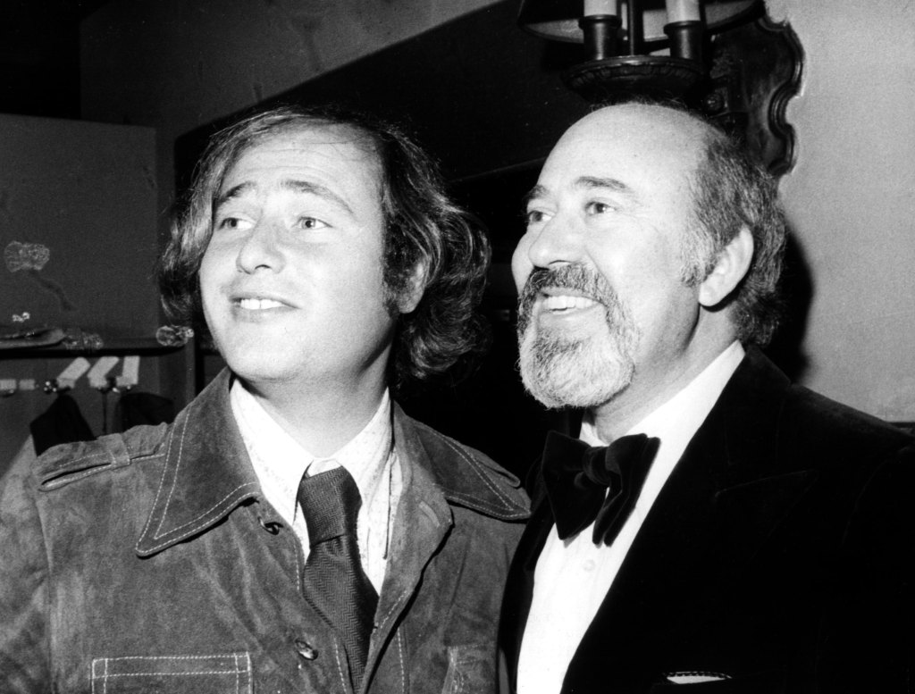 Rob Reiner and father Carl Reiner at opening of "Tough To Get Help," a new comedy by directed by Carl Reiner at the Royal Theatre, NYC. 05-04-72.