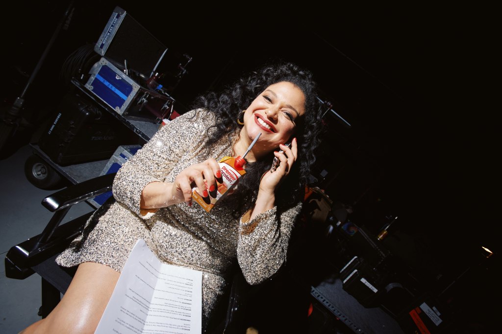 Michelle Buteau behind the scenes of Premier Protein ad