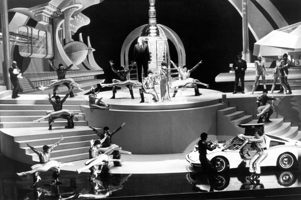 George Lucas (center rear) on stage during STAR WARS themed musical number at the Academy Awards, 1982