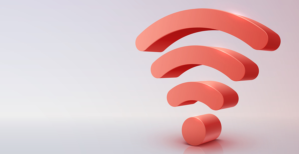 Red wifi sign on white background