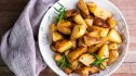 overhead shot of a plate of healthy roasted potatoes
