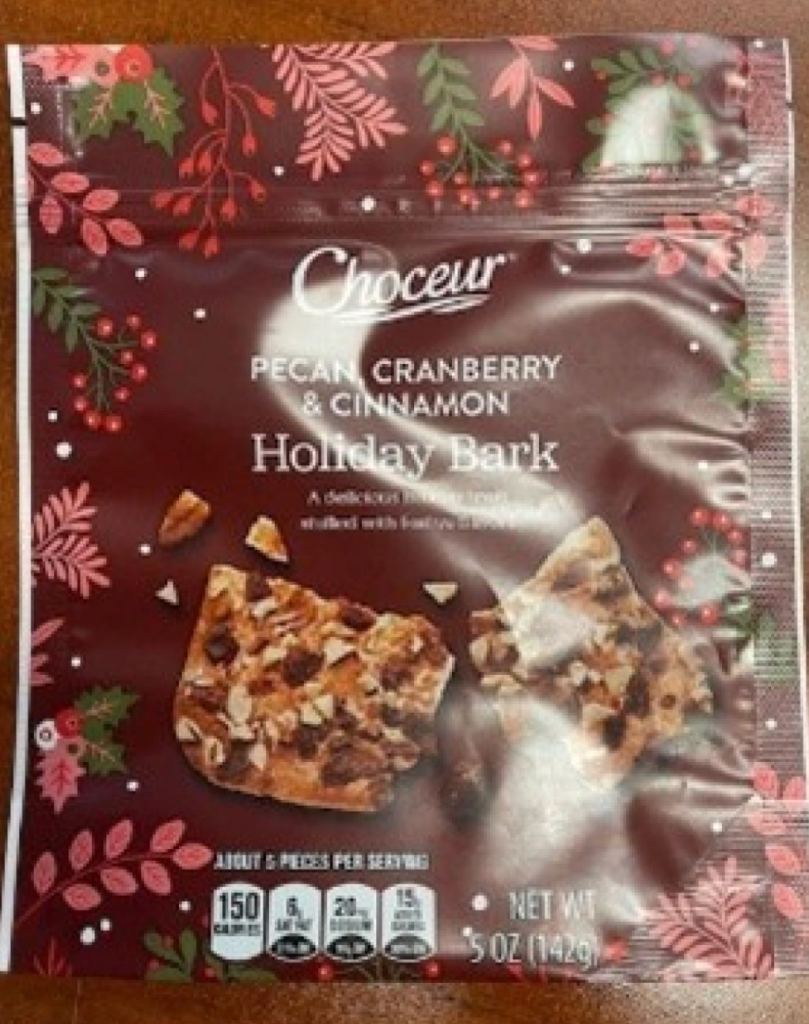 Choceur branded Pecan, Cranberry & Cinnamon Holiday Bark