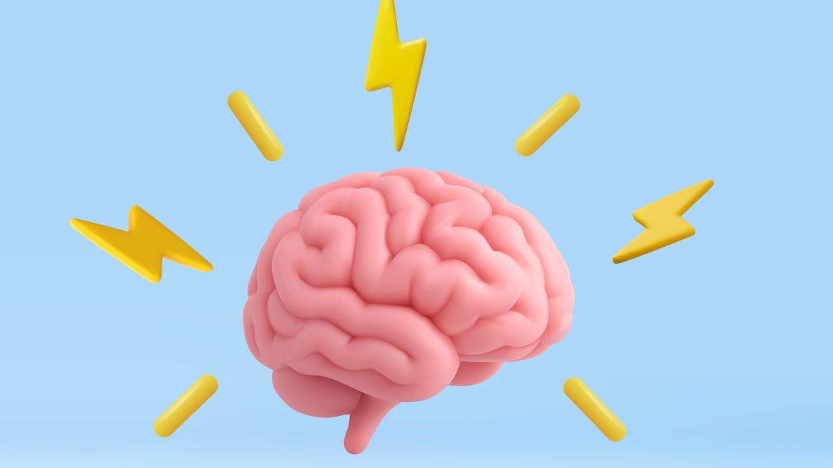 An illustration of a brain with lightning bolts to represent 'brain zaps'