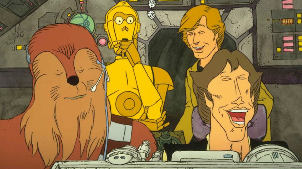 Chewbacca, C3P0, Luke Skywalker and Han Solo in animated form