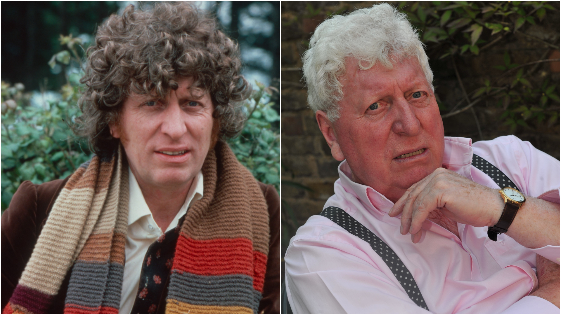 Tom Baker as Doctor Who in the 1970s and at an event in 2009