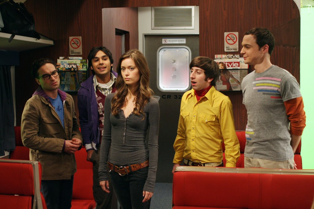 THE BIG BANG THEORY, (from left): Johnny Galecki, Kunal Nayyar, Summer Glau, Simon Helberg, Jim Parsons, 'The Terminator Decoupling', (Season 2, aired March 9, 2009), 2007-