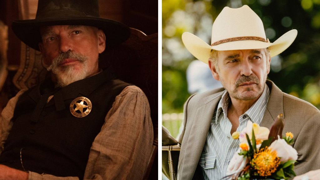 Left: Billy Bob Thornton in '1883'; Right: Billy Bob Thornton in 'Landman'