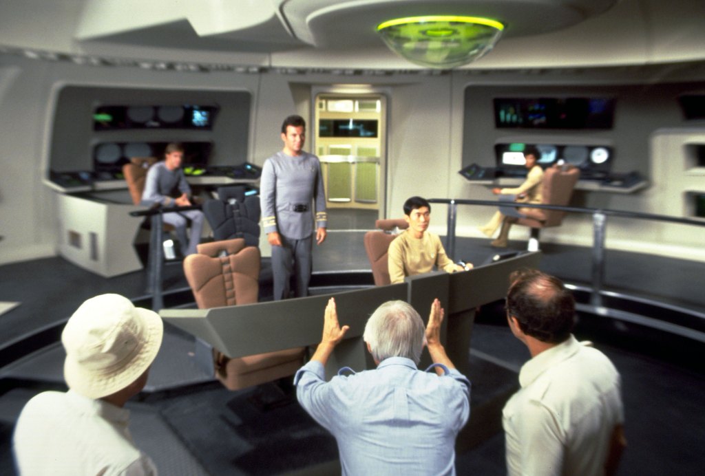 Robert Wise directs the cast on the bridge of the Enterprise