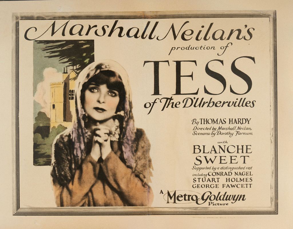 A poster for the lost 1924 silent film adaptation of Tess of the d'Urbervilles
