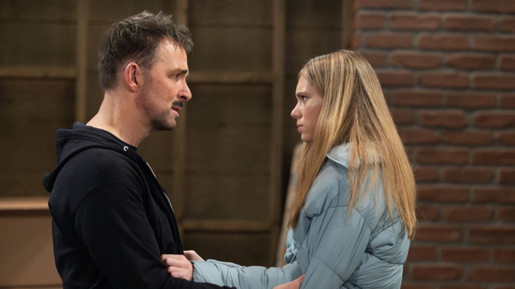 James Patrick Stuart and Bluesy Burke play Valentin and Charlotte’s reunion.