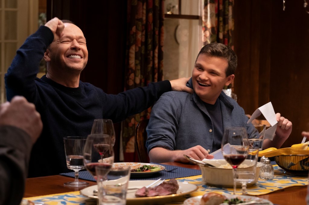 Donnie Wahlberg as Danny Reagan and Andrew Terraciano as Sean Reagan in 'Blue Bloods'