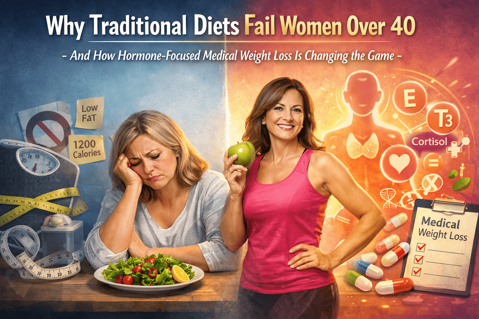 Woman in her 40s reviewing weight loss progress during a hormone-focused medical consultation