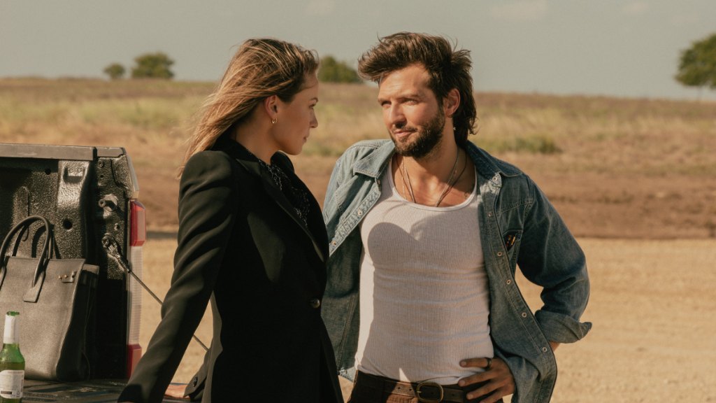Kayla Wallace and Guy Burnet in 'Landman' Season 2