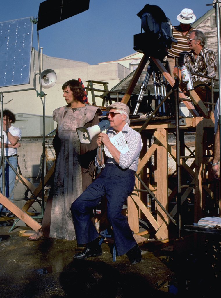 Leonard Nimoy and director Robert Wise getting ready to shoot the Vulcan scenes