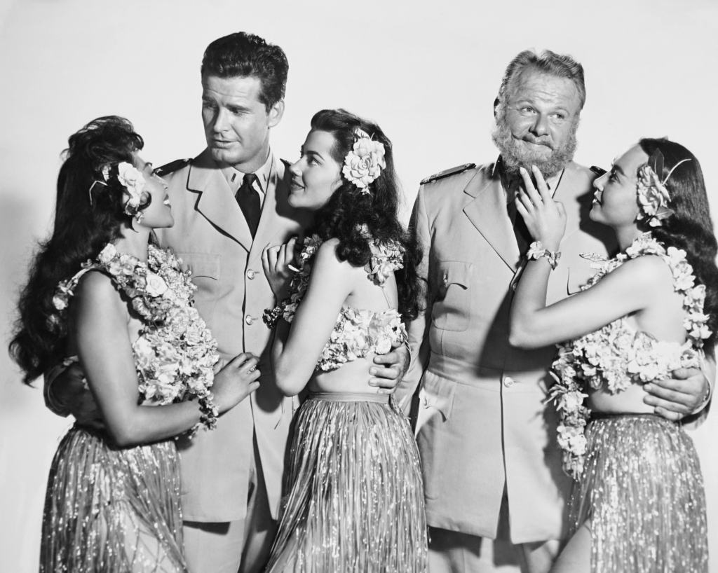 UP PERISCOPE, from left: Mary Lou Clifford, James Garner, Saundra Edwards, Alan Hale Jr., Ann Duggan, 1959