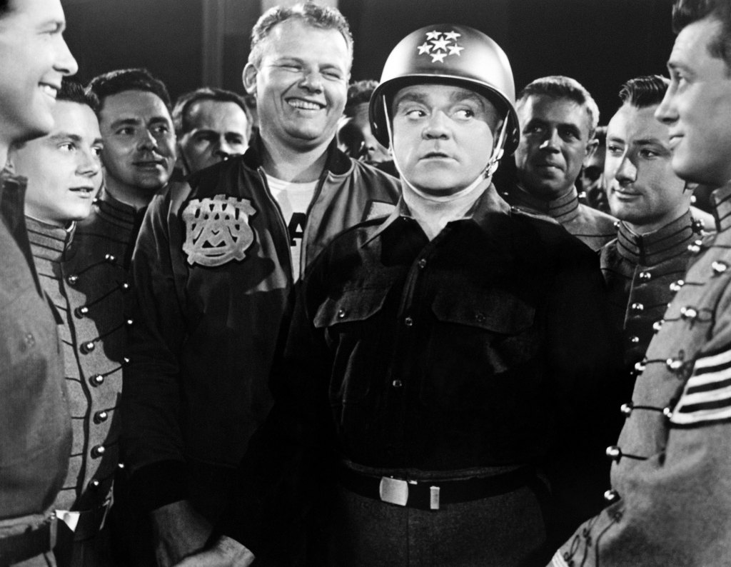 THE WEST POINT STORY, from left, center, Alan Hale, Jr., James Cagney, 1950