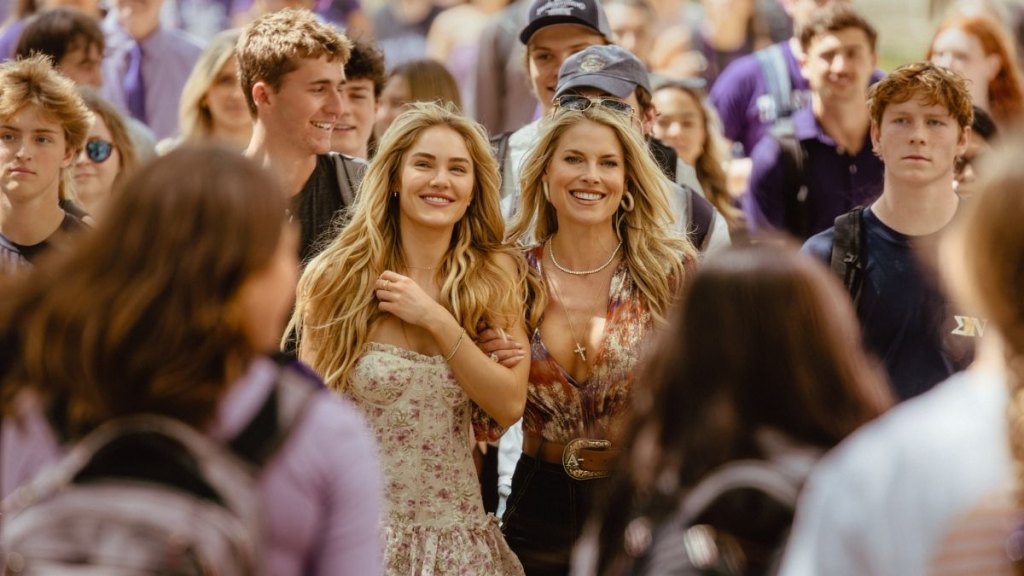 Michelle Randolph and Ali Larter on the TCU campus for 'Landman' Season 2