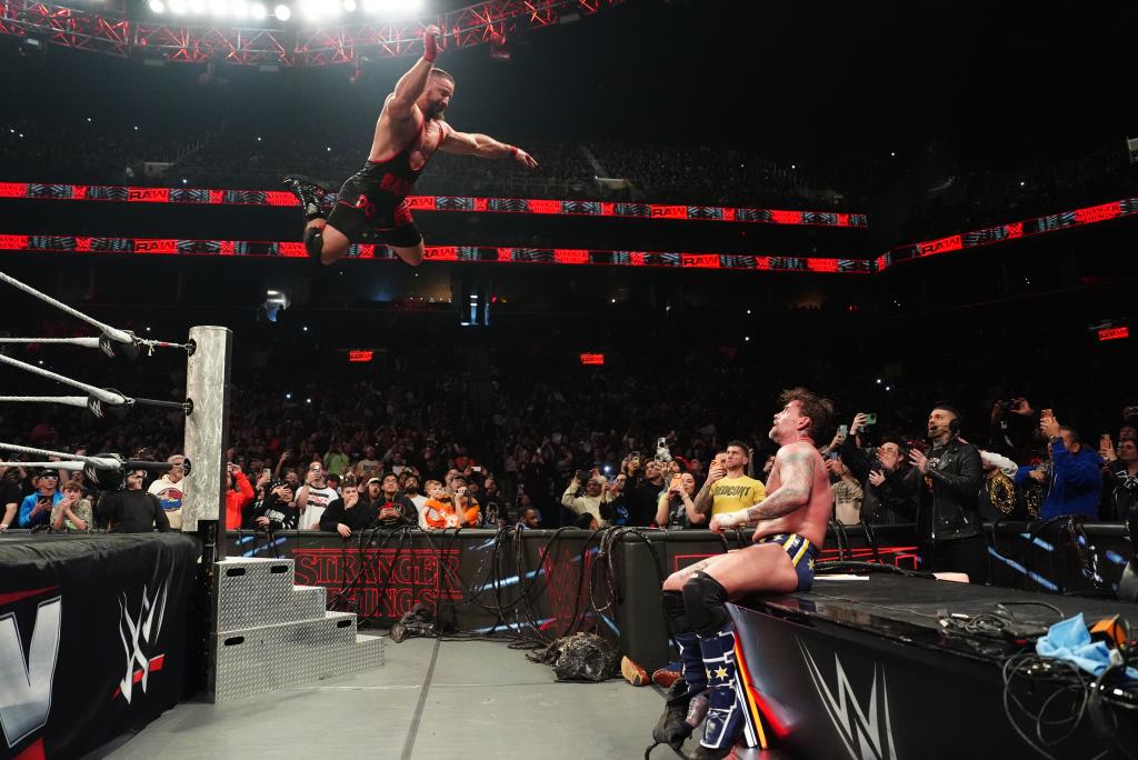 Bron Breakker and CM Punk in action during Monday Night RAW 