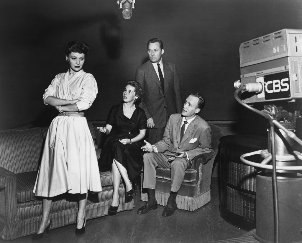 Ellen Demming, Susan Douglas, Herbert Nelson and Lyle Sudrow on the set of Guiding Light in 1952