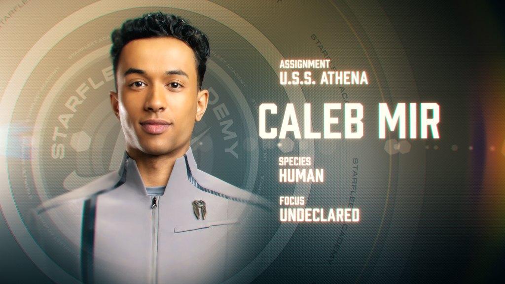 Sandro Rosta as Caleb Mir in art for season 1 of Star Trek: Starfleet Academy. Streaming on Paramount+.