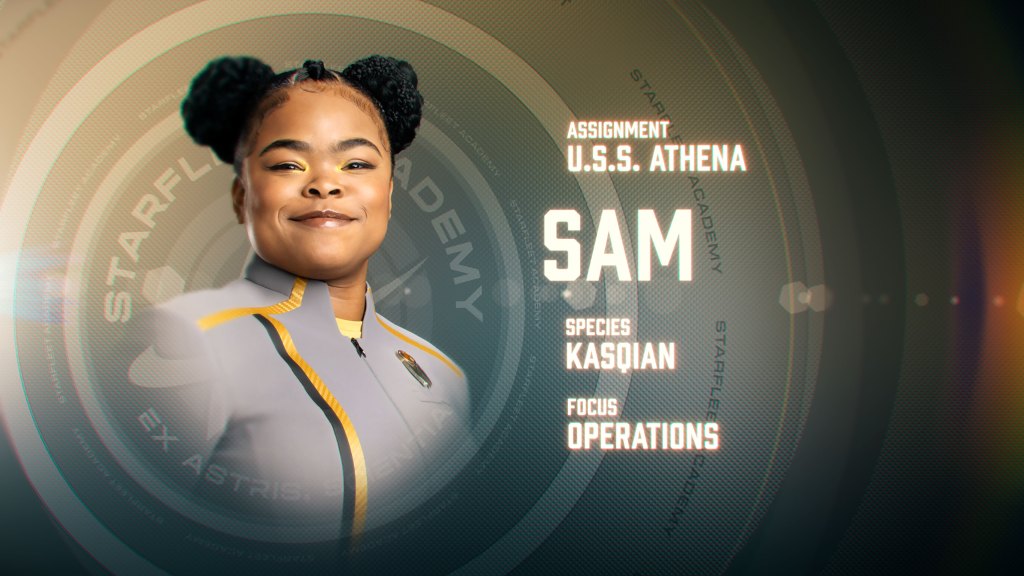 Kerrice Brooks as Sam in art for season 1 of Star Trek: Starfleet Academy. Streaming on Paramount+.