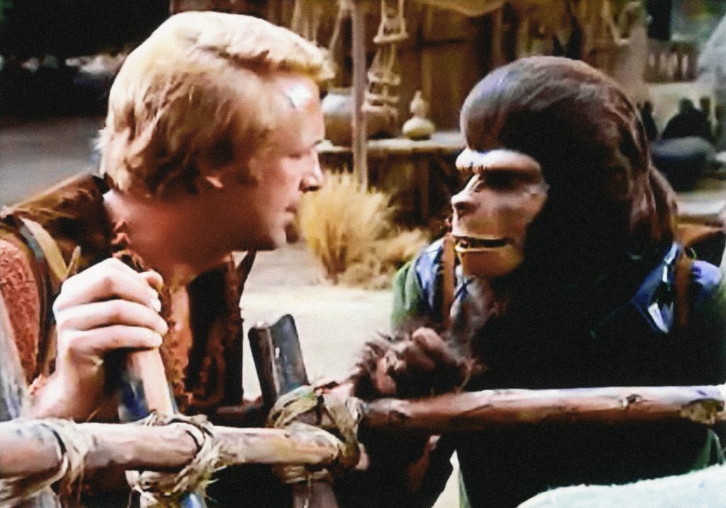 PLANET OF THE APES, (from left): Ron Harper, Roddy McDowall, 1974. 