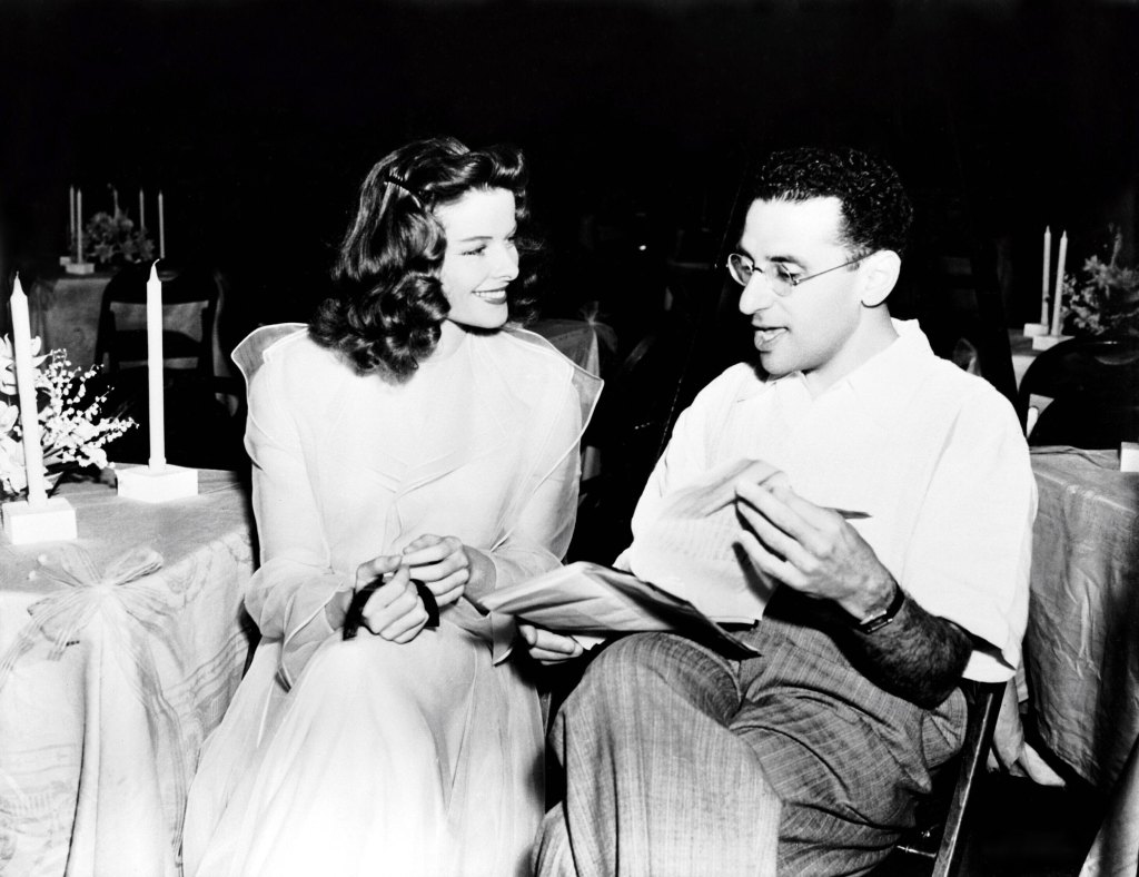 THE PHILADELPHIA STORY, Katharine Hepburn, director George Cukor on set, 1940