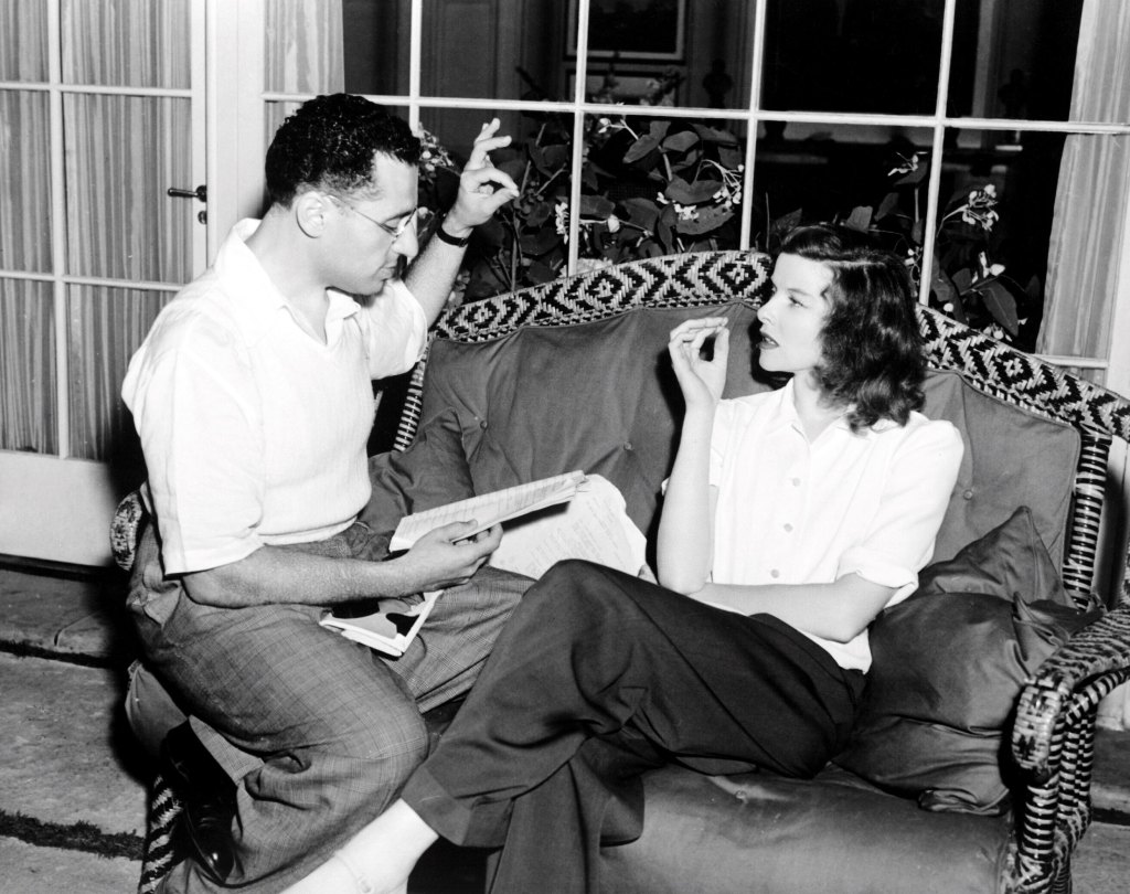 THE PHILADELPHIA STORY, director George Cukor, Katharine Hepburn on set, 1940