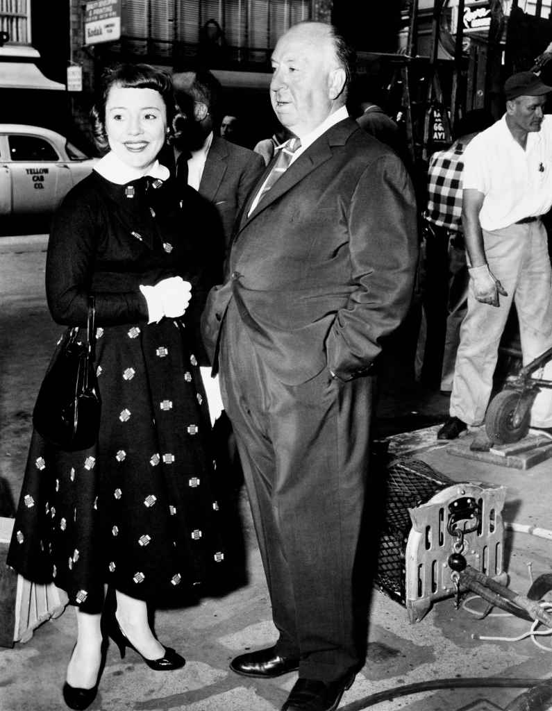 VERTIGO: Patricia Hitchcock visits her father, director Alfred Hitchcock, on set, 1958